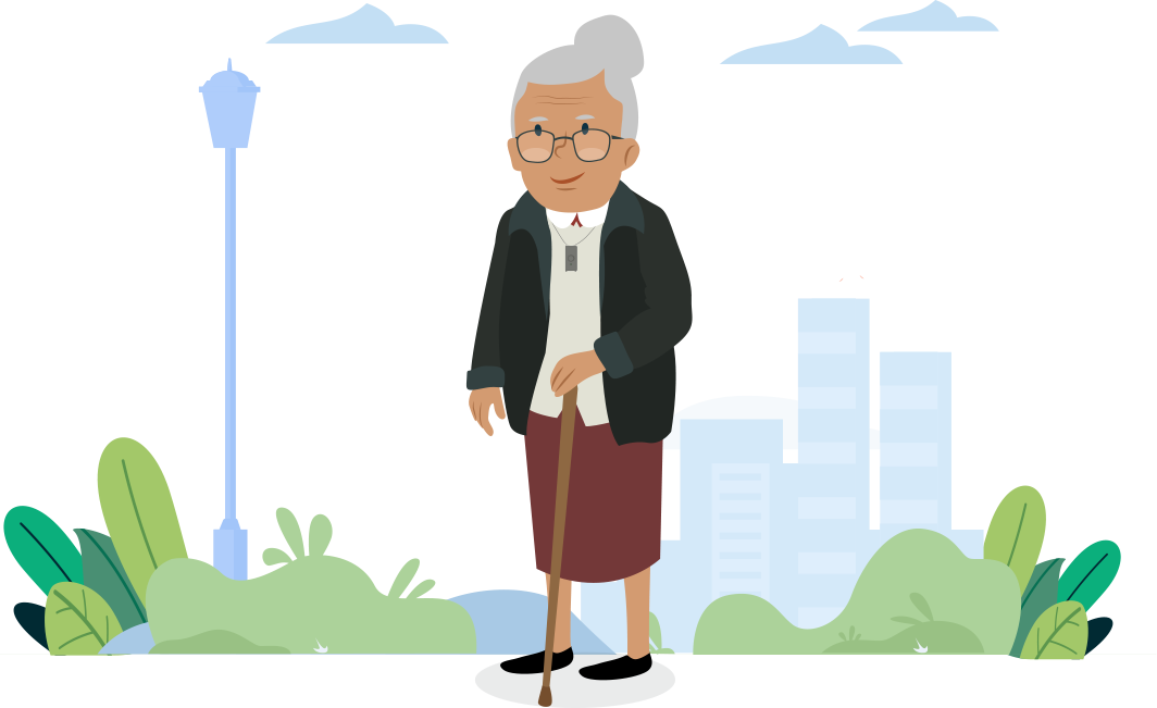 Elderly lady walking alone with medical alert system