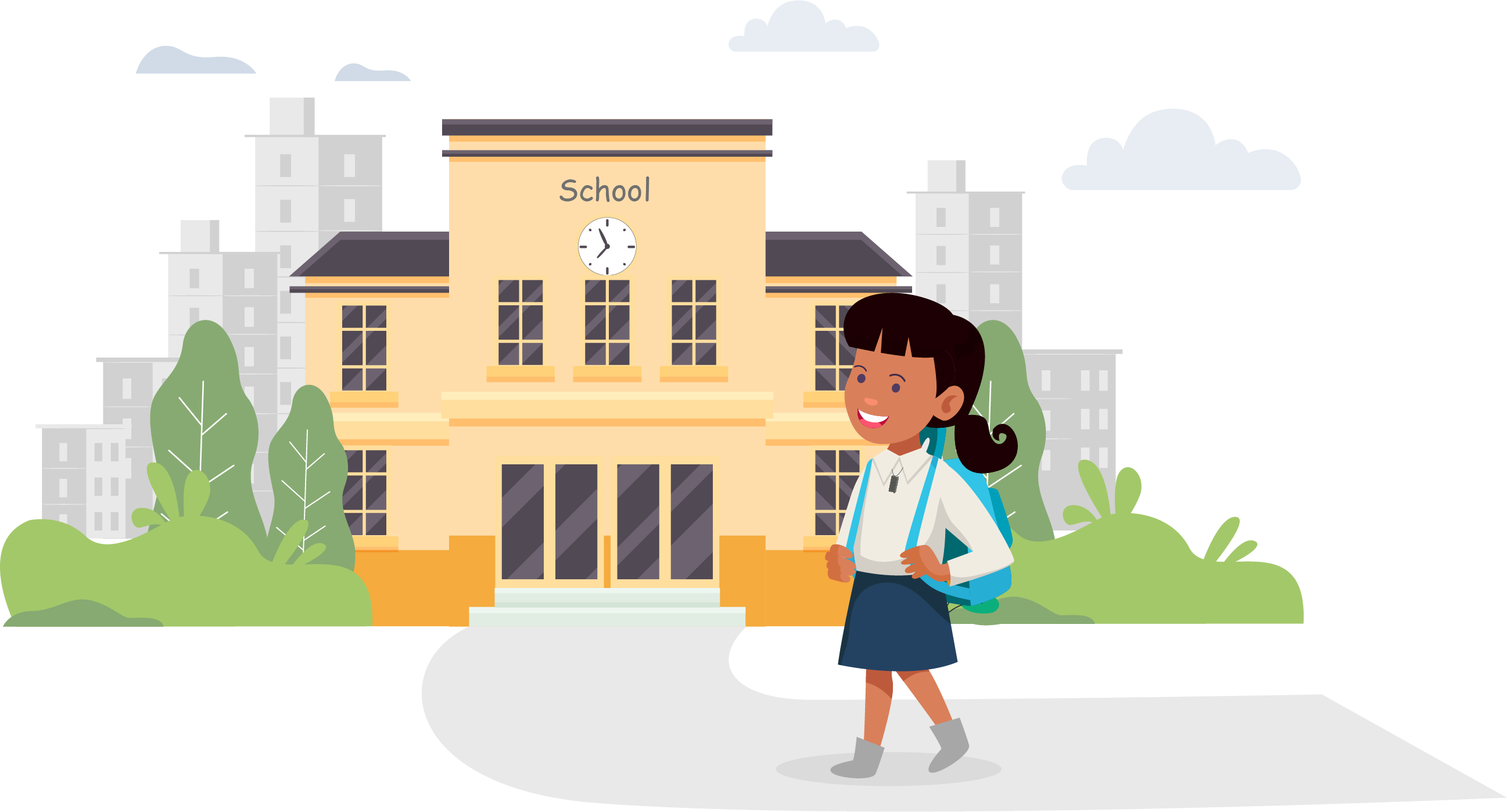 Girl walking to school with child tracker