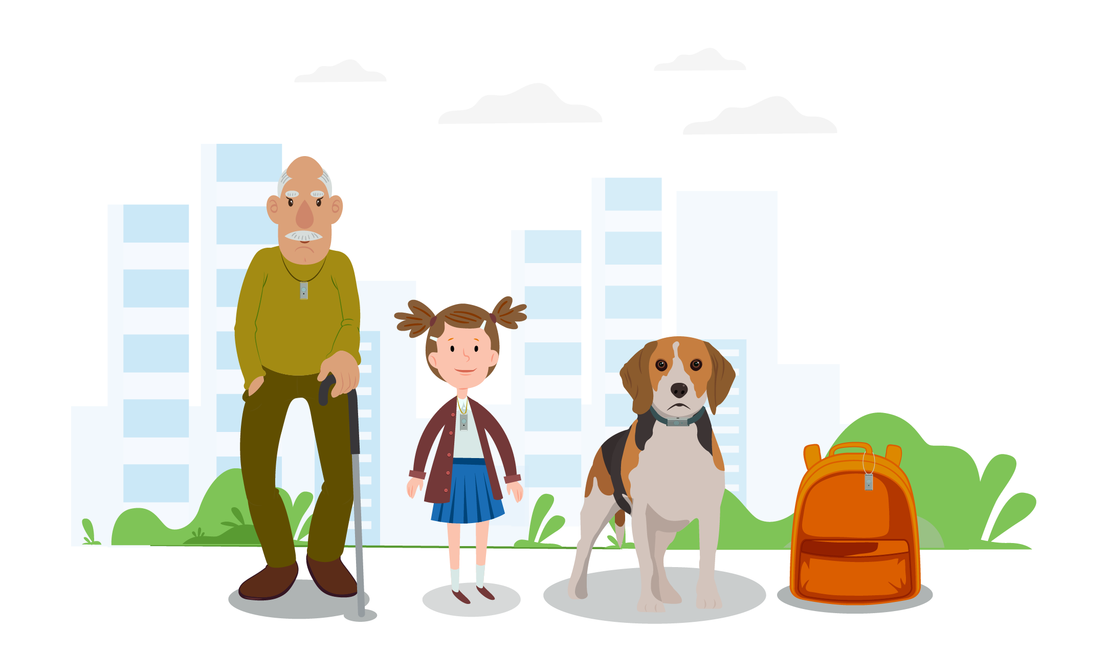 Grandpa playing with daughter and dog