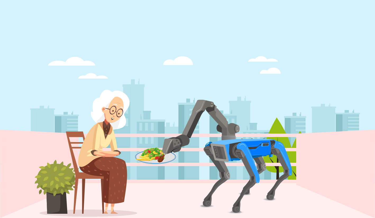 Robot helps feed old woman-Salutus